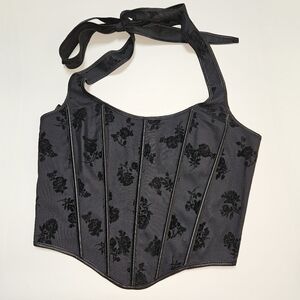 Black Corset Bustier Top Halter Lace-Up Boned Lingerie Style Goth